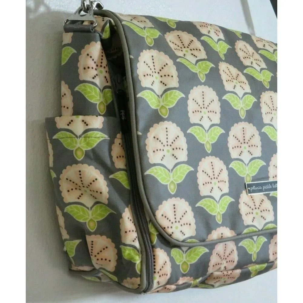 Petunia Pickle‎ Bottom Diaper Bag Baby Bag Tote Green Pink Floral Embroidered